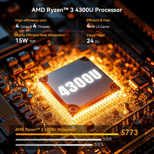 Ordinateur portable KAMRUI 17,3 pouces AMD Ryzen 3 4300U, 16 Go de RAM DDR4, 512 Go de SSD, ordinateur portable professionnel léger, Windows 11 Pro, Ordenadores Portátiles