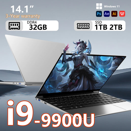 14.1 pouces Intel Core I9 9900U Windows 11 ordinateur portable 32GB DDR4 1 to 2 to SSD bureau ordinateur portable de jeu 1920*1080 HD