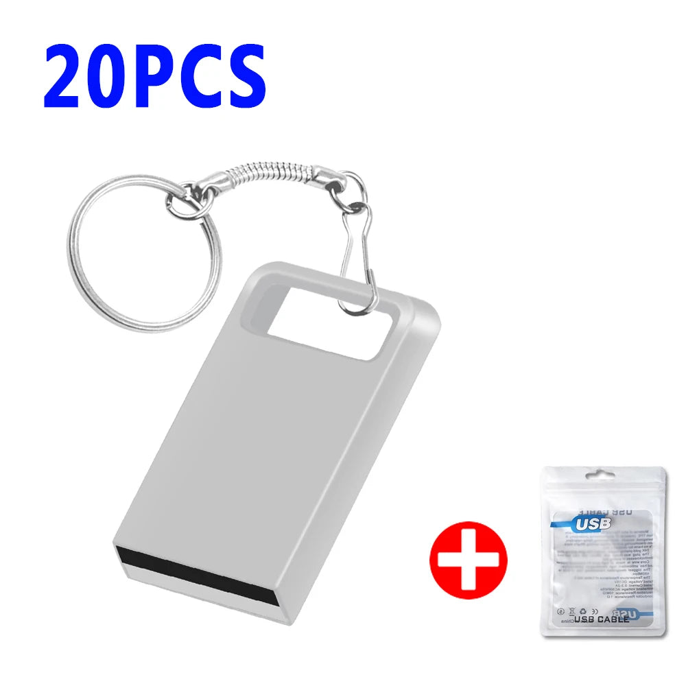 20pcs/lot Custom Logo Metal USB 2.0 Flash Drive Pendrive 64GB 34GB 16GB 8GB 4GB Pen Drive Cle USB on Key Memory For Wedding Gift