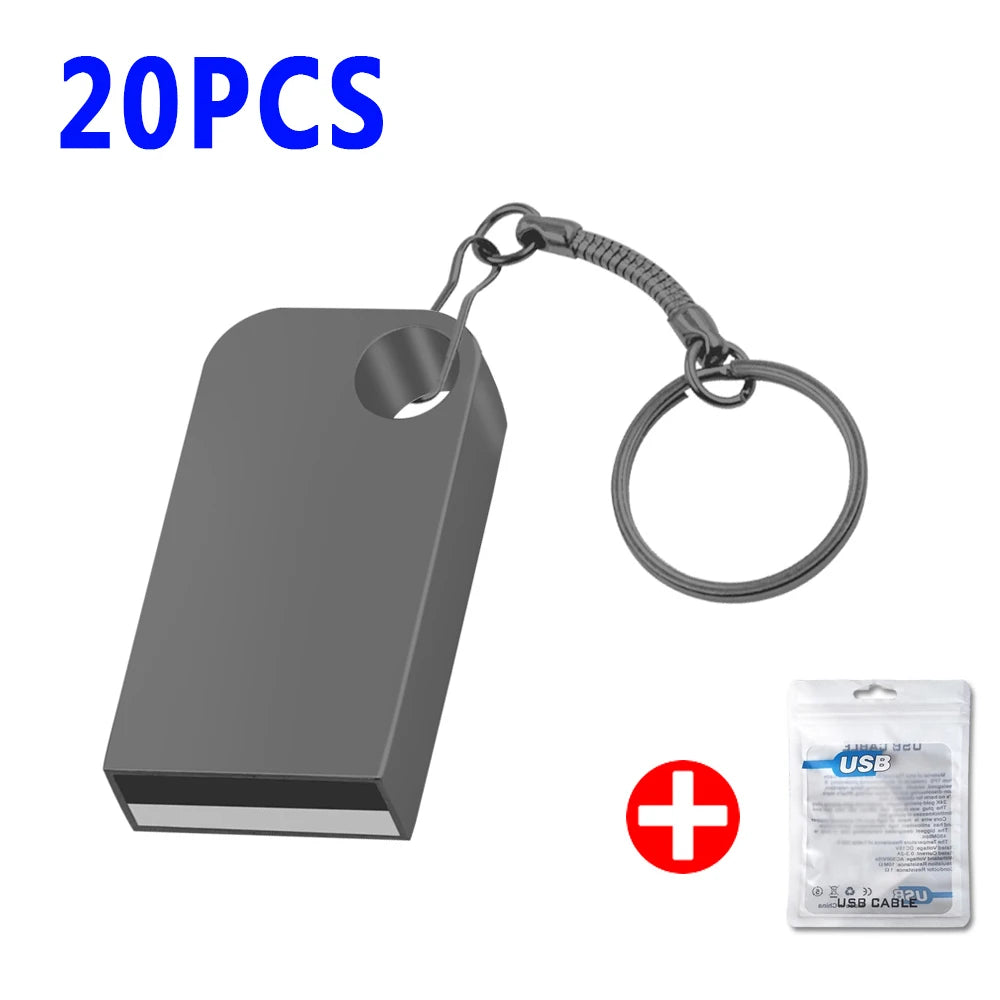 20pcs/lot Custom Logo Metal USB 2.0 Flash Drive Pendrive 64GB 34GB 16GB 8GB 4GB Pen Drive Cle USB on Key Memory For Wedding Gift