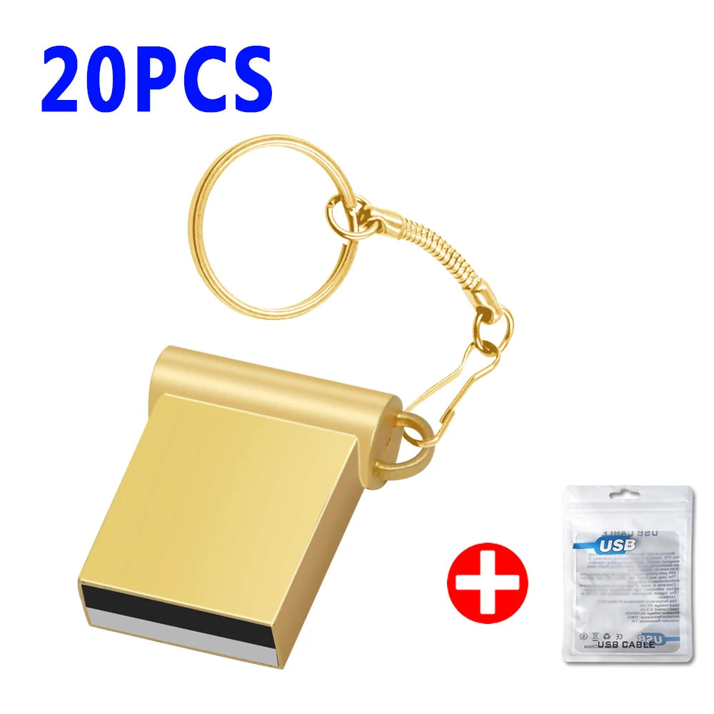 20pcs/lot Custom Logo Metal USB 2.0 Flash Drive Pendrive 64GB 34GB 16GB 8GB 4GB Pen Drive Cle USB on Key Memory For Wedding Gift