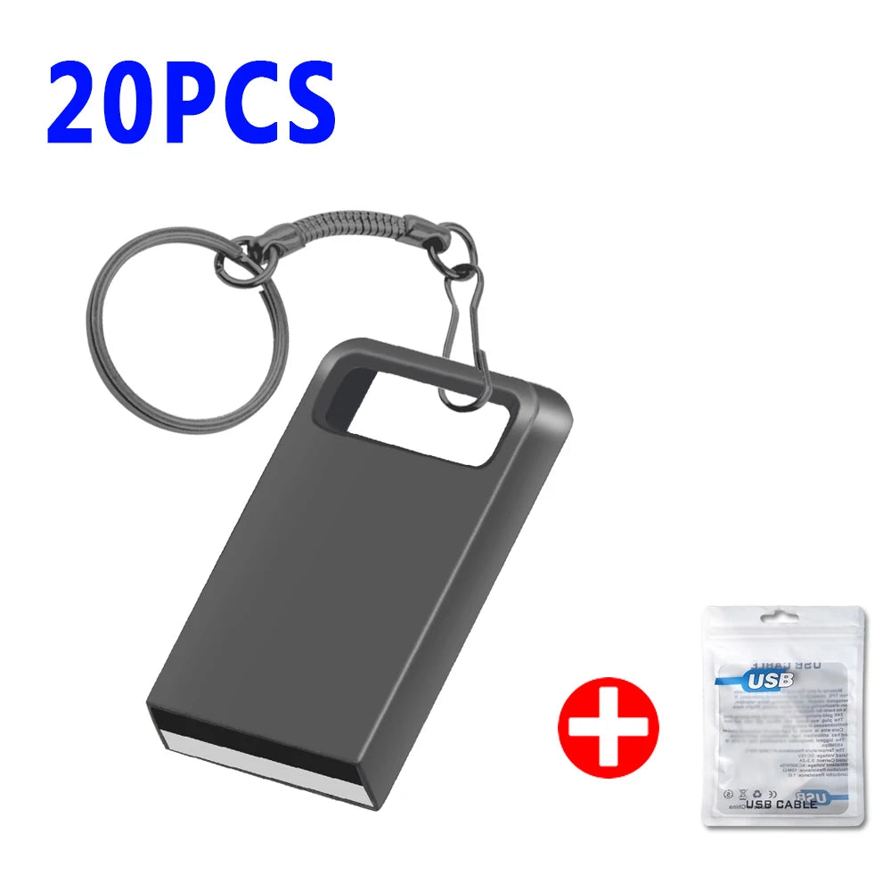 20pcs/lot Custom Logo Metal USB 2.0 Flash Drive Pendrive 64GB 34GB 16GB 8GB 4GB Pen Drive Cle USB on Key Memory For Wedding Gift