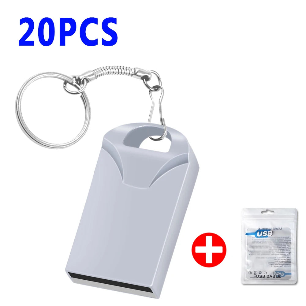 20pcs/lot Custom Logo Metal USB 2.0 Flash Drive Pendrive 64GB 34GB 16GB 8GB 4GB Pen Drive Cle USB on Key Memory For Wedding Gift