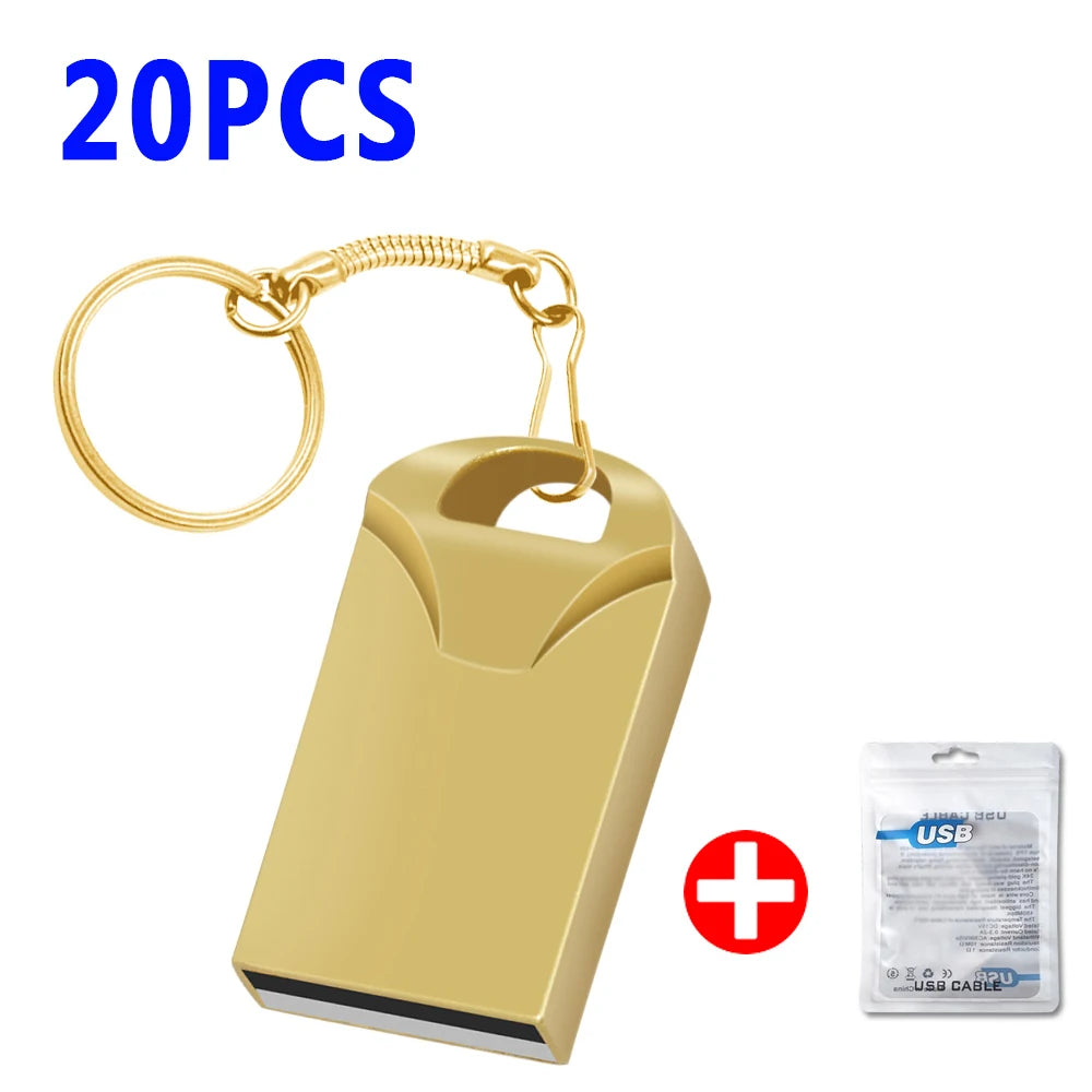 20pcs/lot Custom Logo Metal USB 2.0 Flash Drive Pendrive 64GB 34GB 16GB 8GB 4GB Pen Drive Cle USB on Key Memory For Wedding Gift