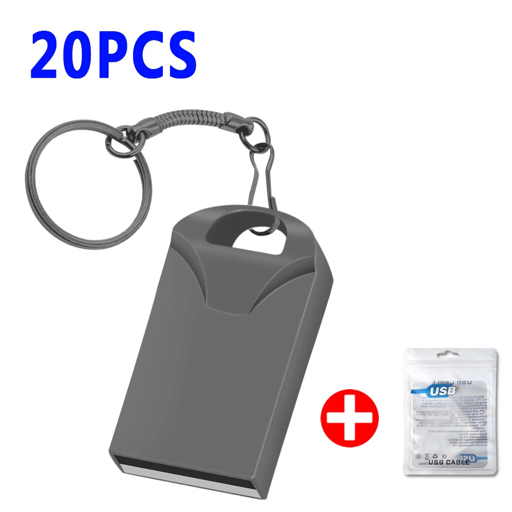 20pcs/lot Custom Logo Metal USB 2.0 Flash Drive Pendrive 64GB 34GB 16GB 8GB 4GB Pen Drive Cle USB on Key Memory For Wedding Gift