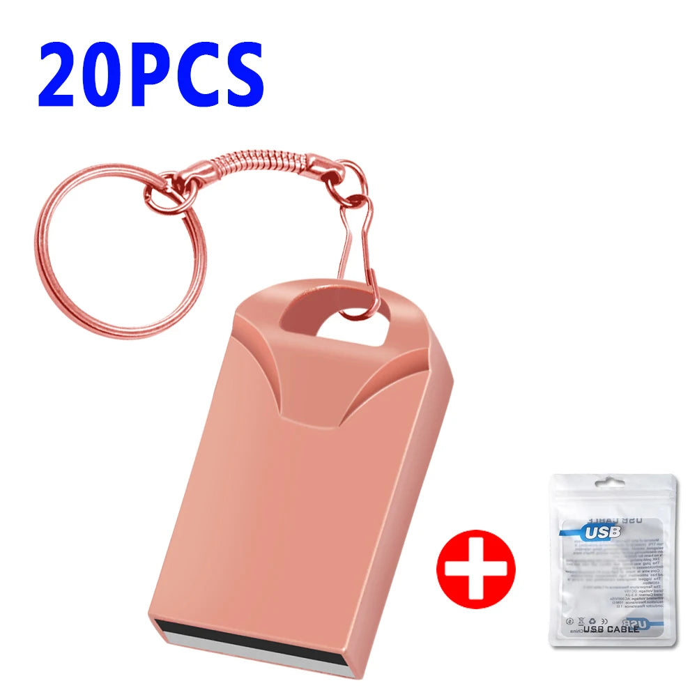 20pcs/lot Custom Logo Metal USB 2.0 Flash Drive Pendrive 64GB 34GB 16GB 8GB 4GB Pen Drive Cle USB on Key Memory For Wedding Gift